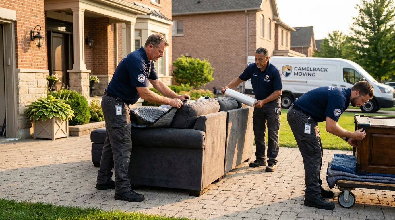 Large estate moving crew wrapping furniture in San Jacinto, CA